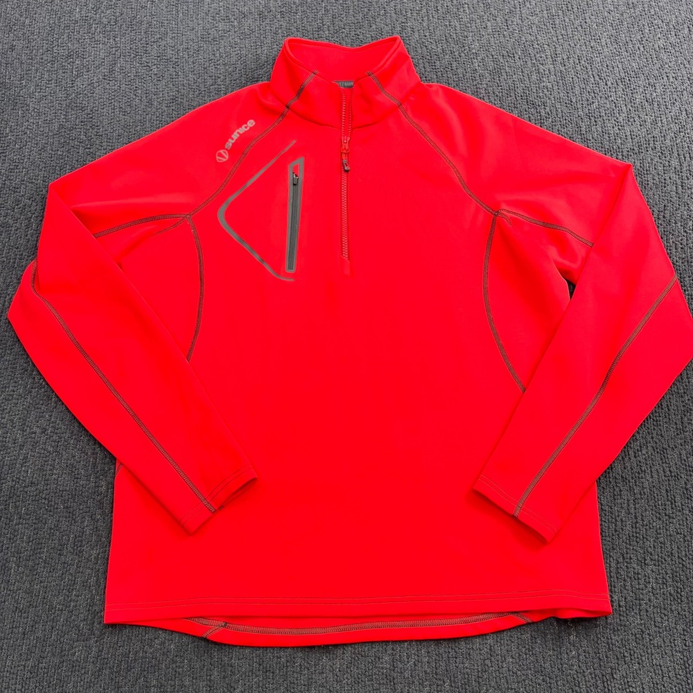 Sunice Mens Q Zip Pullover Red Athletic Golf Jacket L Allendale SuperliteFX Pkts